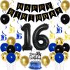 16th Birthday Decorations for Boys Royal Blue Gold, Happy Birthday Banner & Cake Toppers, Jumbo 16 Balloon, Hanging Swirls for Guys Sixteen Birthday Party Supplies view 1