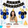 16th Birthday Decorations for Boys Royal Blue Gold, Happy Birthday Banner & Cake Toppers, Jumbo 16 Balloon, Hanging Swirls for Guys Sixteen Birthday Party Supplies view 2
