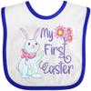 inktastic My 1st Easter Cute White Bunny with Spring Flowers Baby Bib White and Royal 3e82a view 1
