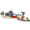 Wooden Train Set Kids Lift & Load Magnetic Crane Helicopter Semi Truck Shipping Containers Diesel Engine STEM Construction Playset Compatible with Thomas Brio Wooden Railway Toy for Toddlers Starter view 2