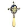 Victorian Style Baby Blue Cameo Baby Rattle with Carved Resin Handle view 1