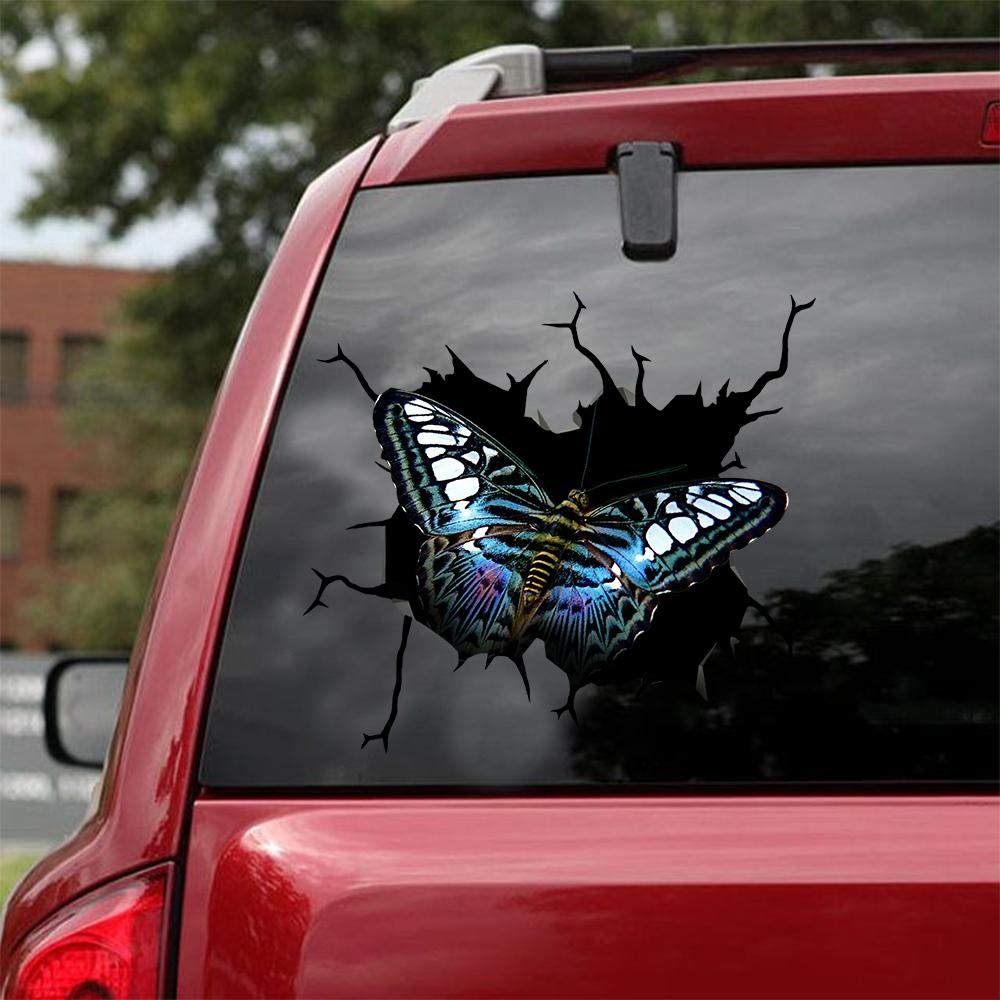 Ocean Gift Blue Clipper Butterfly Car Decals, Wall Decals Stickers Pack of 2 - Realistic Car Stickers Design Series 10 Size 8" x 8"