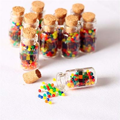 1:12 Dollhouse Miniature Scene Model 10 Pcs Mini Candy Glass Jar with Lid (Multicolored)
