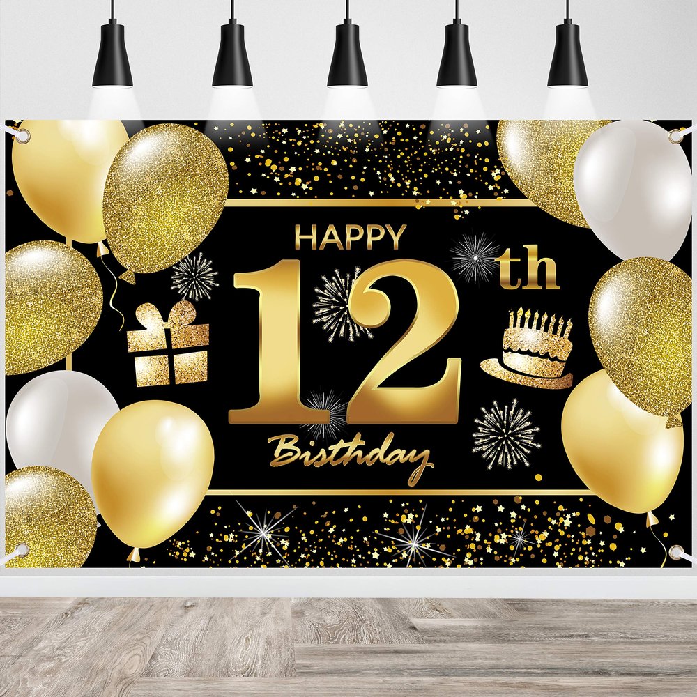 12th Happy Birthday Banner - Decorations for Men's Birthday Party