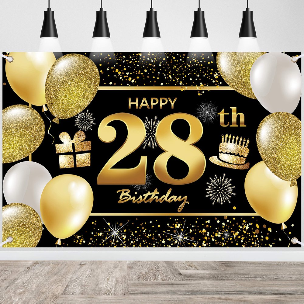 28th Happy Birthday Banner Birthday Decorations for Men Birthday Party Decorations Birthday Backdrop