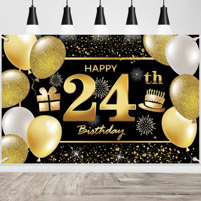24th Happy Birthday Banner - Decorations for Men's Birthday Party