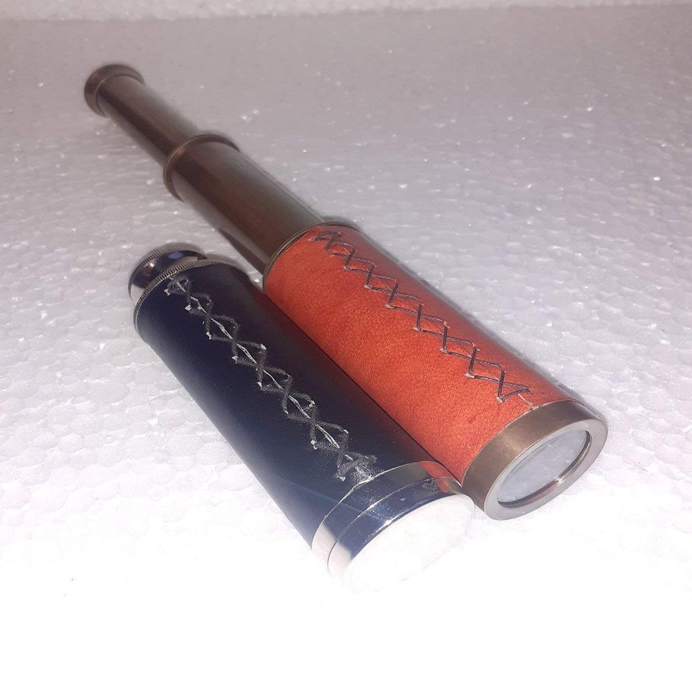 2 pic Vintage Mini Brass Telescope with Lather Cover Spyglass (Nickel Black) Look Photos for Actual Image of Product