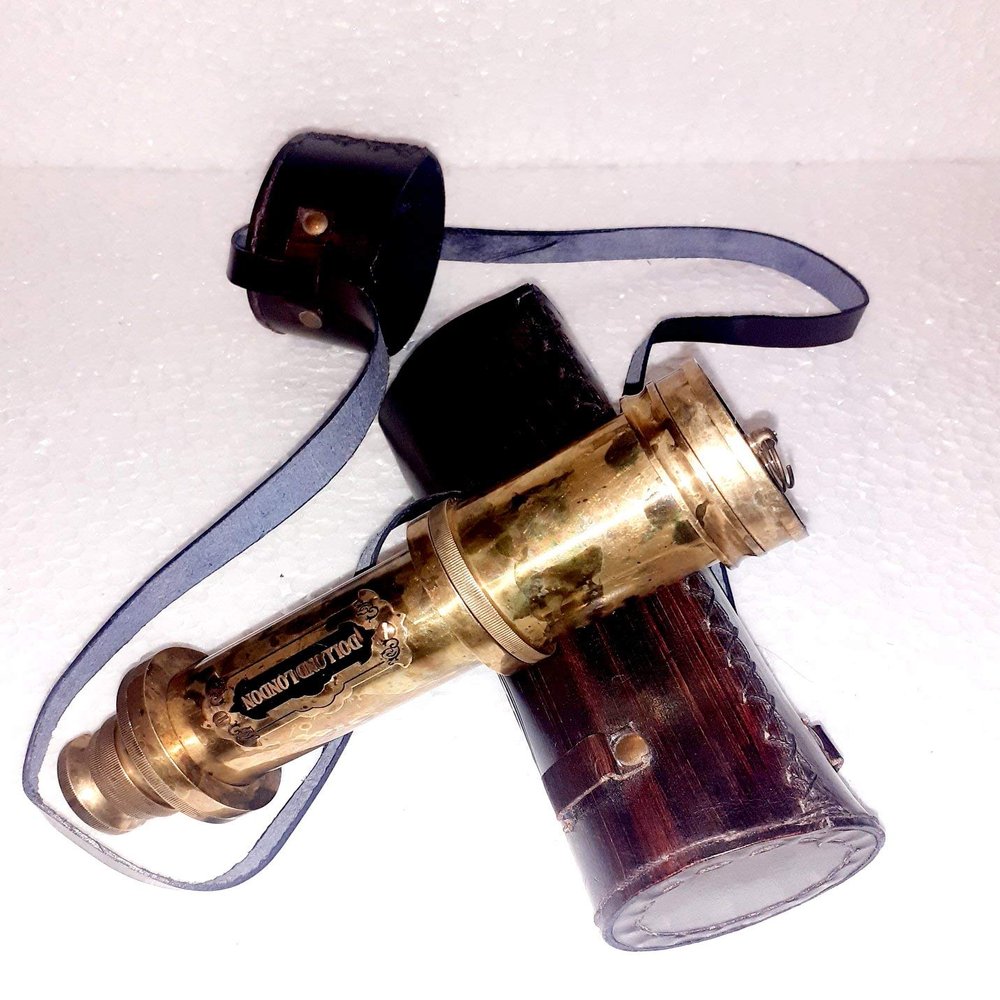 Ganga Nautical Brown Antique Brass Nautical - 16 inches Antique Telescope Spyglass Replica in Leather Box Hand held Spy Glass Sailor s Dcor