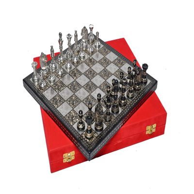 12" Solid Brass Metal Chess Set Pieces & Board with velvet storage box | Brass Metal Luxury Chess Set | Antique Chess Set for Gifts