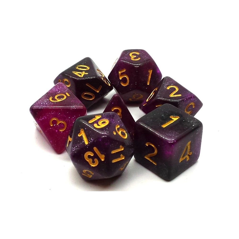 Old School 7 Piece DND RPG Dice Set: Galaxy - Purple & Black