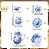 60 Pieces 1:12 Scale Miniatures Dollhouse Porcelain Tea Cup Set, Flower Pattern, Plum Blossom, Red Rose Teapot Cup Set Porcelain Accessories(Blooming Porcelain Series) view 2