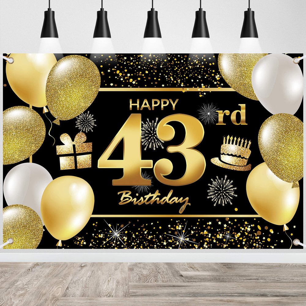 43rd Happy Birthday Banner - Decorations for Men - Party Backdrop