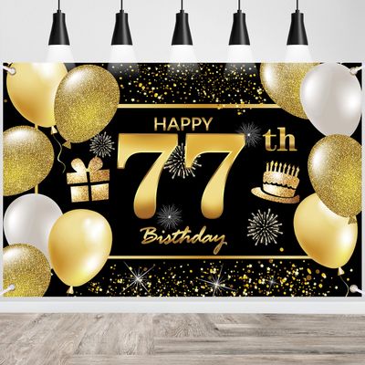 77th Happy Birthday Banner - Decorations for Men - Party Backdrop