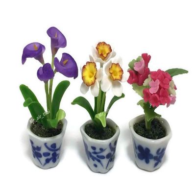 3pc Miniature Flower Clay Dollhouse Fairy Garden Mini Plant Trees Ceramic Paint Furniture Bundles Artificial Flowers Tiny Orchid #117