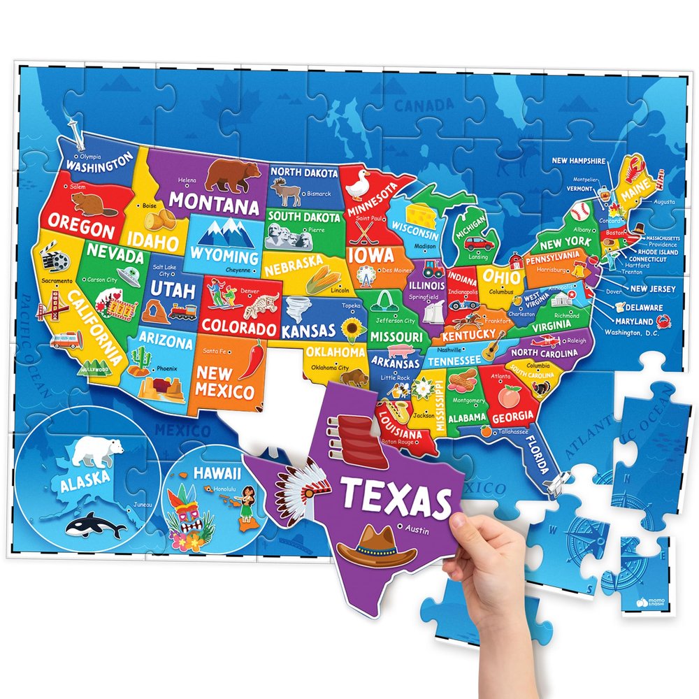 United States Puzzles for Kids Ages 4-6 - Educational Toys for Boys & Girls - 70Pcs USA Map Kids Puzzle with 50 States & Capitals - Floor Jigsaw Puzzles, Learning Activities, Valentine Gifts for Kids