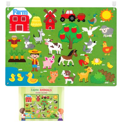 WATINC Farm Animals Felt Story Board Set 3.5Ft 38Pcs Preschool Farmhouse Themed Storytelling Flannel Barnyard Domestic Livestock Early Learning Interactive Play Kit Wall Hanging Gift for Kids