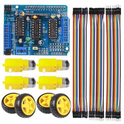 ALAMSCN Robot Motor Kit DC Motor 3-6V Gear TT Motor with Tire Wheel + L293D Motor Drive Controller Motor Control Expansion Board for Arduino Smart Car