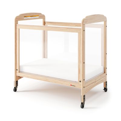 Foundations Serenity Compact 4 Side Clearview Daycare Crib, Fixed Side, Durable Wood Construction, Non-Marking Casters (2 Locking), Includes 3 InfaPure Foam Mattress (Natural)