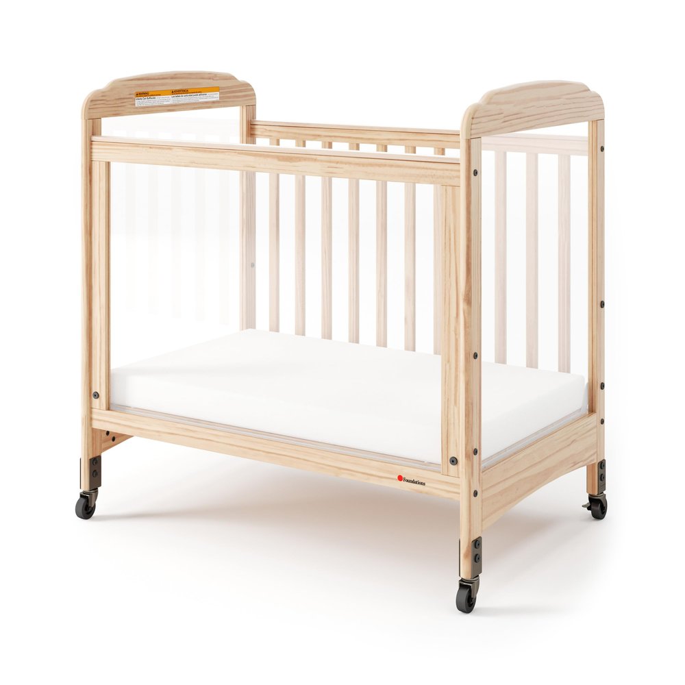 Foundations Serenity 3-Panel Clearview Compact Crib, Fixed-Side, Natural Wood