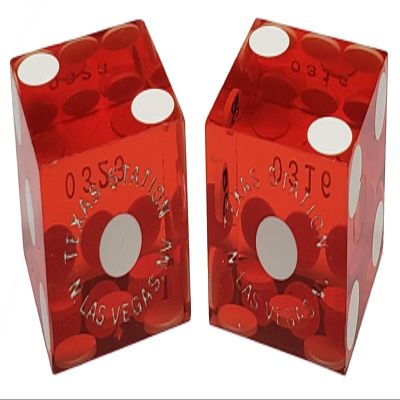 19mm Craps Dice Pair Matching Serial Numbers - Authentic Las Vegas Casino Table-Played Dice (Texas Station (Red Polished))
