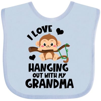 inktastic Monkey I Love Hanging Out with My Grandma Baby Bib Light Blue 3e951