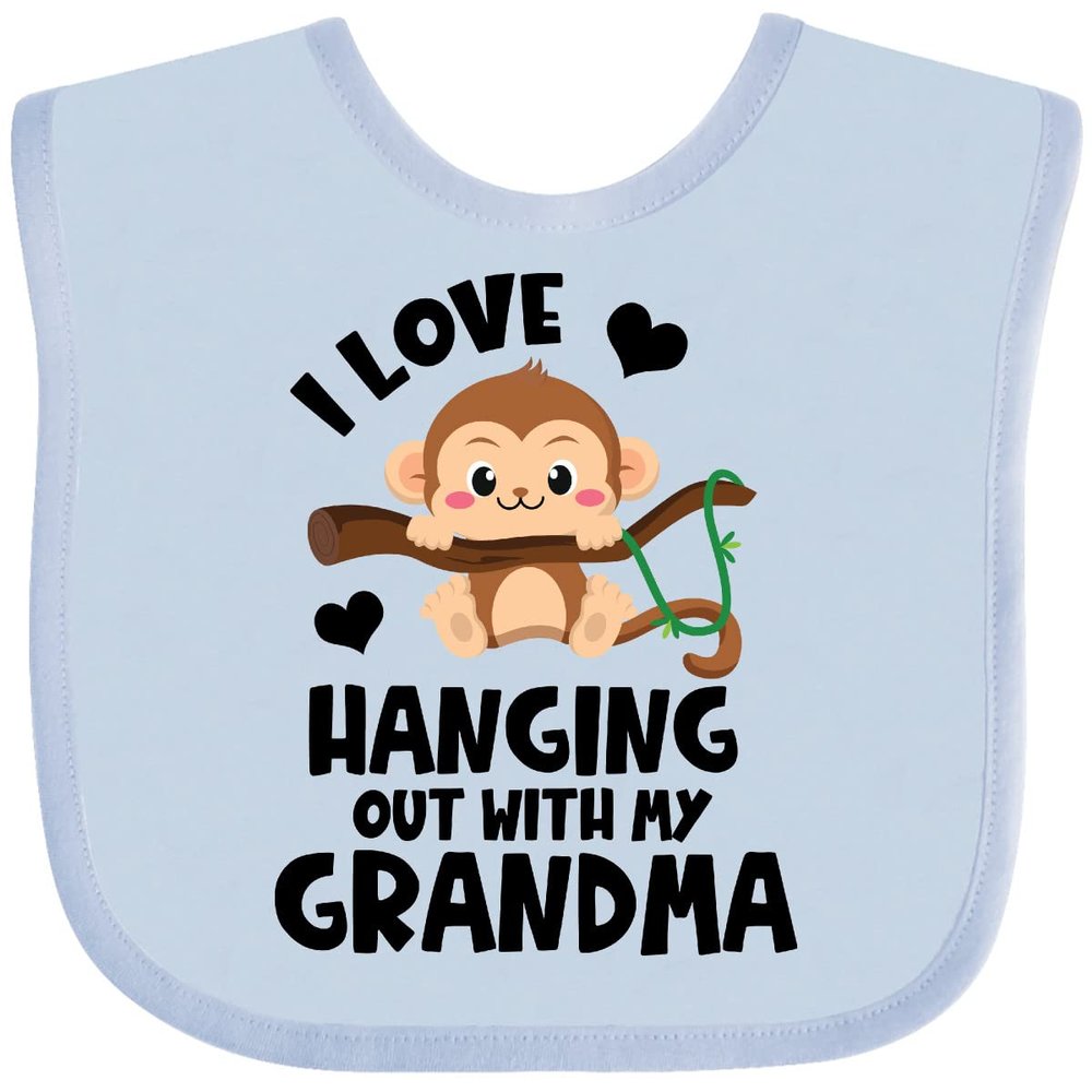 inktastic Monkey I Love Hanging Out with My Grandma Baby Bib Light Blue 3e951