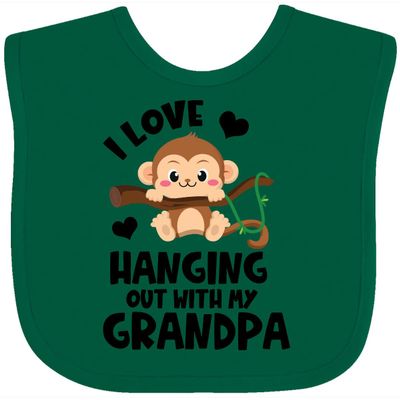 inktastic Monkey I Love Hanging Out with My Grandpa Baby Bib Green 3e952