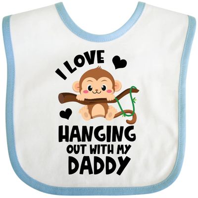 inktastic Monkey I Love Hanging Out with My Daddy Baby Bib White and Blue 3e944