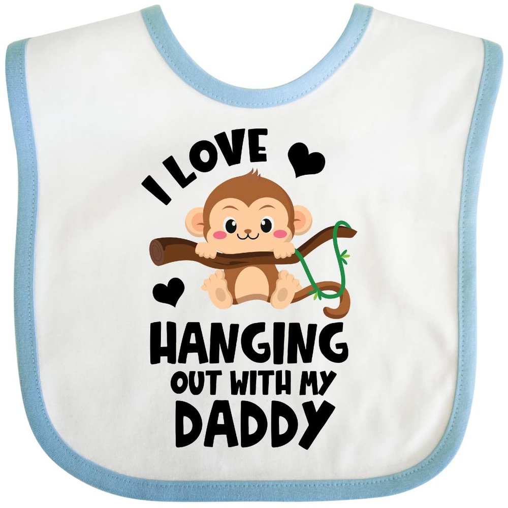inktastic Monkey I Love Hanging Out with My Daddy Baby Bib White and Blue 3e944
