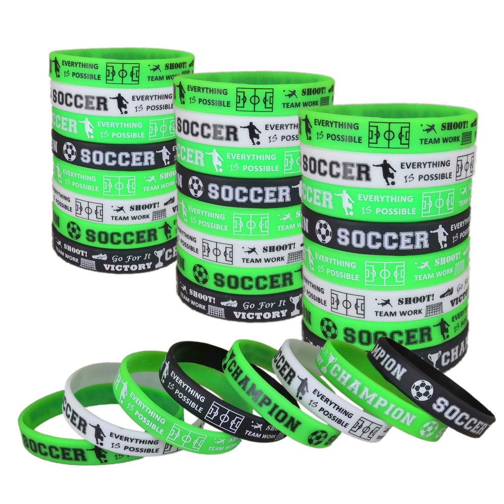 Oringaga 24 PCS Soccer Motivational Silicone Wristband-Soccer Party Supplies and Favors Sports Prizes Decoration