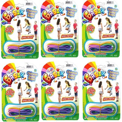 JA-RU Elastic Chinese Jump Rope (6 Skipping Rope) Colorful Stretchy Jump Rope for Kids. Boys and Girls Party Favor. Physical Education Equipment. Item #733-6s