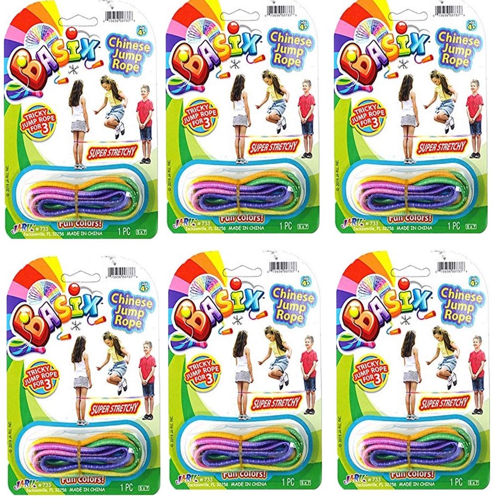 JA-RU Elastic Chinese Jump Rope (6 Skipping Rope) Colorful Stretchy Jump Rope for Kids. Boys and Girls Party Favor. Physical Education Equipment. Item #733-6s