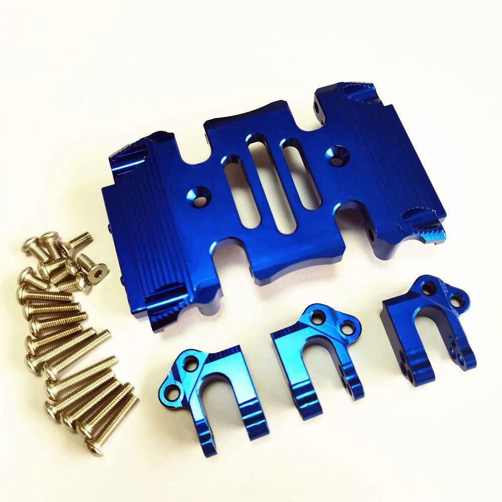 Aluminum Center Transmission Skid Plate and Mount Blue Compatible with Axial SCX10 III AXI231009+AXI231010