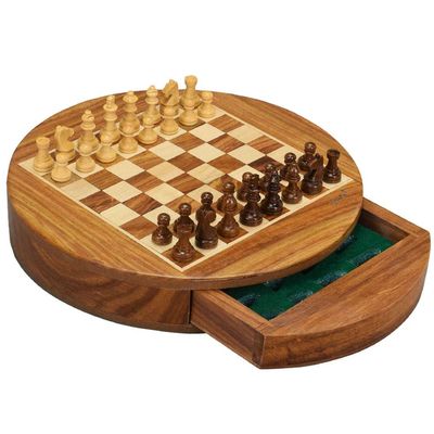 Chess Set for Adults Chess Set Round Drawer Type Portable and Travel Classic Board Strategy Game for Kids and Adults (Size : 22.7cm)