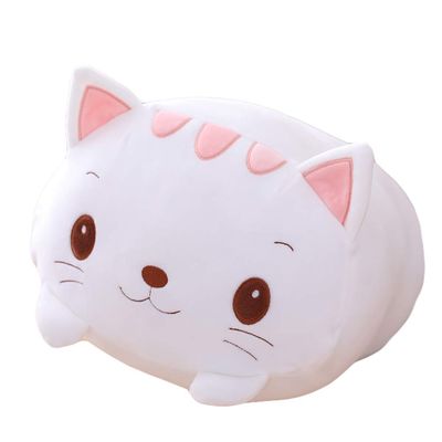 hitoshe Cat Plush Pillow, Soft White Cat Stuffed Animal Toy Cylindrical Body Pillow Gifts for Kids, 23.6"