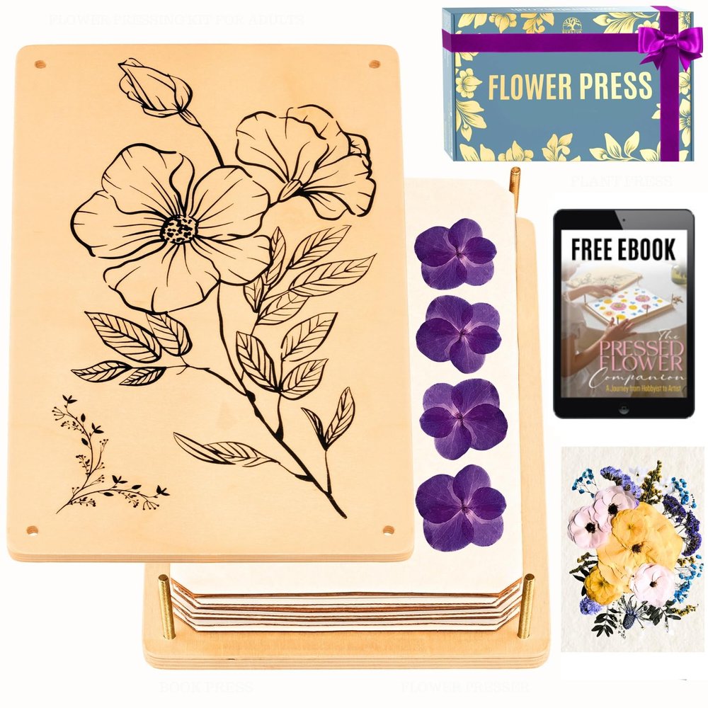 Berstuk Wooden Flower Press for Adults and Teens - Includes Expert Video Tutorials - Large Flower Press Kit 10.8" x 6.9" - Gift-Ready Packaging Ideal for Arts and Crafts Lovers