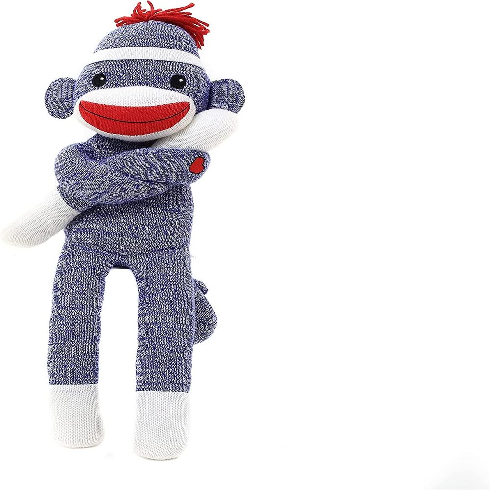 Made By Aliens Adorable Sock Monkey, The Original Traditional Hand Knitted Stuffed Animal Toy Gift-for Kids, Babies, Teens, Girls and Boys Baby Doll Present Puppet (20" Blue)
