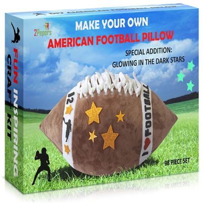2Pepers Make Your Own American Football Pillow, Football Gifts for Boys and Girls Ages 3 4 5 6 7 8 9 10 Years and Up, DIY Arts and Crafts Kit for Kids, Sports Present, Boys Toys
