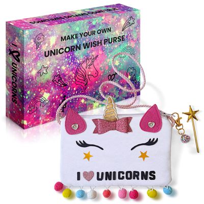 2Pepers Make Your Own Unicorn Purse Kit, Arts and Crafts for Kids, DIY Unicorns Gifts for Girls Ages 3 4 5 6 7 8 Years and Up (No Sewing Needed), Magical Unicorn Toy Bag, Creative Girl's Project