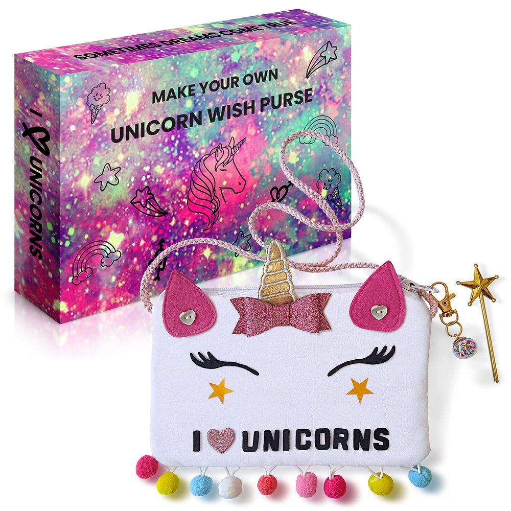 2Pepers Make Your Own Unicorn Purse Kit, Arts and Crafts for Kids, DIY Unicorns Gifts for Girls Ages 3 4 5 6 7 8 Years and Up (No Sewing Needed), Magical Unicorn Toy Bag, Creative Girl's Project