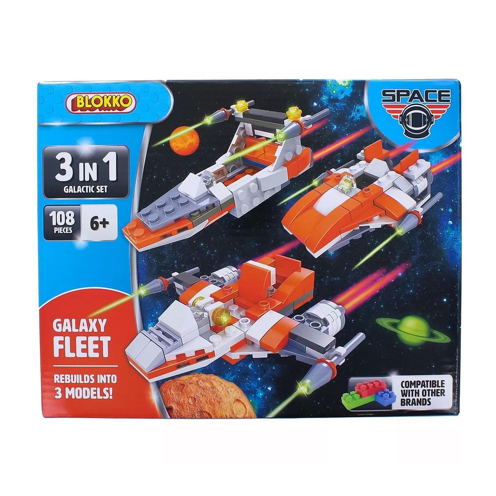 Anker Play Blokko 3 in 1 Galaxy Fleet 108 Piece Building Kit, Orange