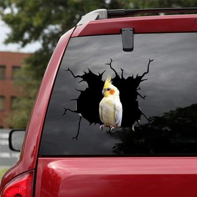 Ocean Gift Colorful Yellow White Parrot Car Decals, Wall Decals Stickers Pack of 2 - Realistic Car Stickers Design Wild Animals Series 20 Size 8" x 8"