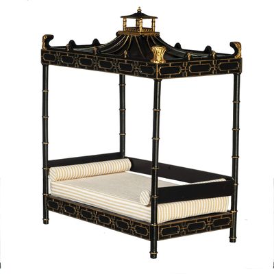Melody Jane Dollhouse Chinese Black Double Four Poster Day Bed JBM Bedroom Furniture