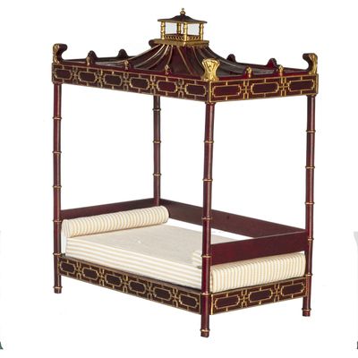 Melody Jane Dollhouse Chinese Mahogany Double Four Poster Day Bed JBM Bedroom Furniture