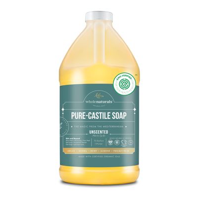WHOLENATURALS Pure Castile Soap Liquid, EWG Verified & Certified Palm Oil Free Unscented, Natural, Mild & Gentle Non-gmo & Vegan - Organic Body Wash, Laundry, Pet/Dog and Baby Soap - 64 Fl Oz