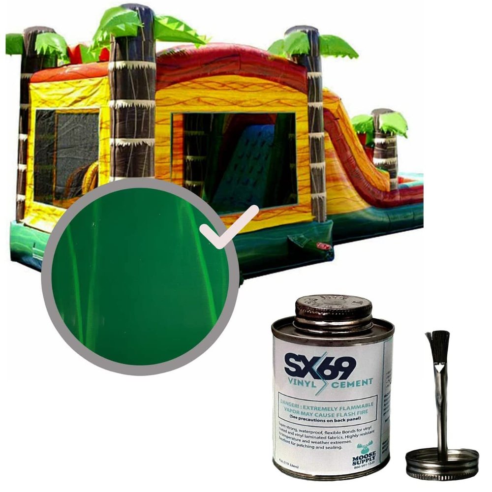 Moose Supply SX 69 Vinyl Repair Kit | Inflatable Bounce House Repair Kit | Green Marble | Includes 4 Ounce Adhesive and Vinyl Roll | for Flexible, Waterproof Repairs of Tears, Punctures, and Holes