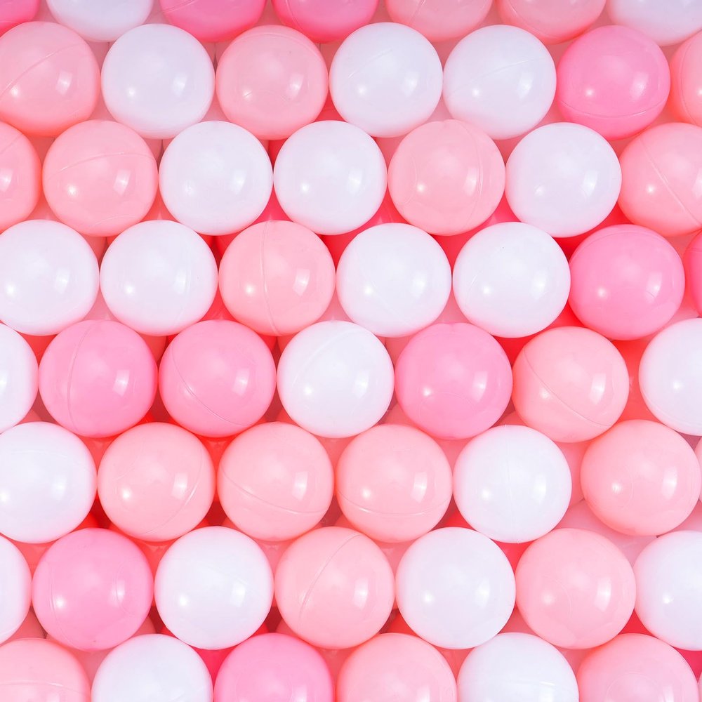 Thenese Ball Pit Balls for Kids, 200 pcs 2.15 Inches Small Size Thicken Soft Plastic Crush Proof Ball Pit Balls BPA Phthalate Free Baby Toddler Toy Ball with 3 Color White Pink Light Pink