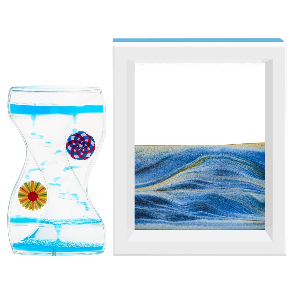 Coitak Liquid Motion Bubbler Timer and Sandscape Moving Sand Picture, 2 Pack Liquid Bubbler Relaxing Desk Toys, Moving Sand Art for Home Decor and Office