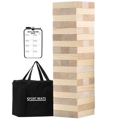 Outdoor Games Giant Tower Stacking Game Stack to 5 Ft Tall Includes 54 Blocks Carry Bag and Scoreboard - for Backyard,Beach,Lawn,Tailgates
