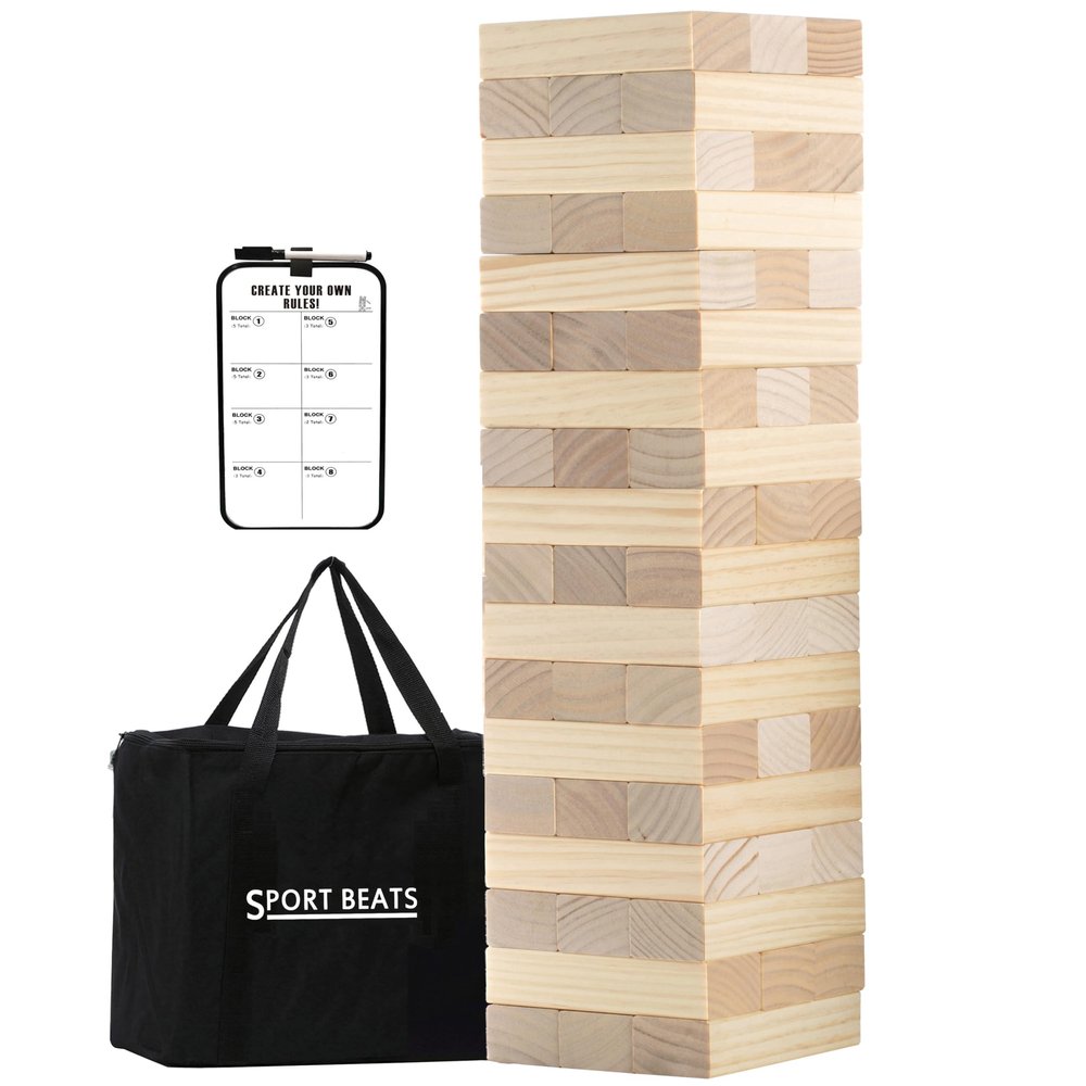 Outdoor Games Giant Tower Stacking Game Stack to 5 Ft Tall Includes 54 Blocks Carry Bag and Scoreboard - for Backyard,Beach,Lawn,Tailgates
